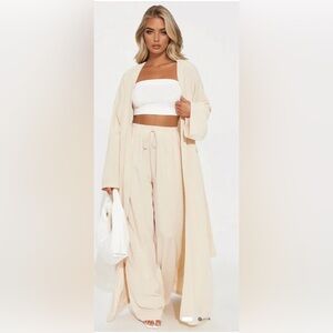 Ivory Wide-Leg Drawstring Pant and Robe Set